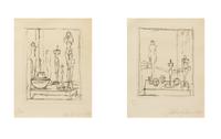 Alberto Giocometti, (Swiss, 1901-1966, Characters in a Studio II (from Regard sur la peinture by Pierre Lob), 1950, and Untitled (Sculp