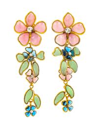 A Pair of Chanel Floral Gripoix Earclips, Flower: 1.25" x 1.25"; Drop: 3.45".