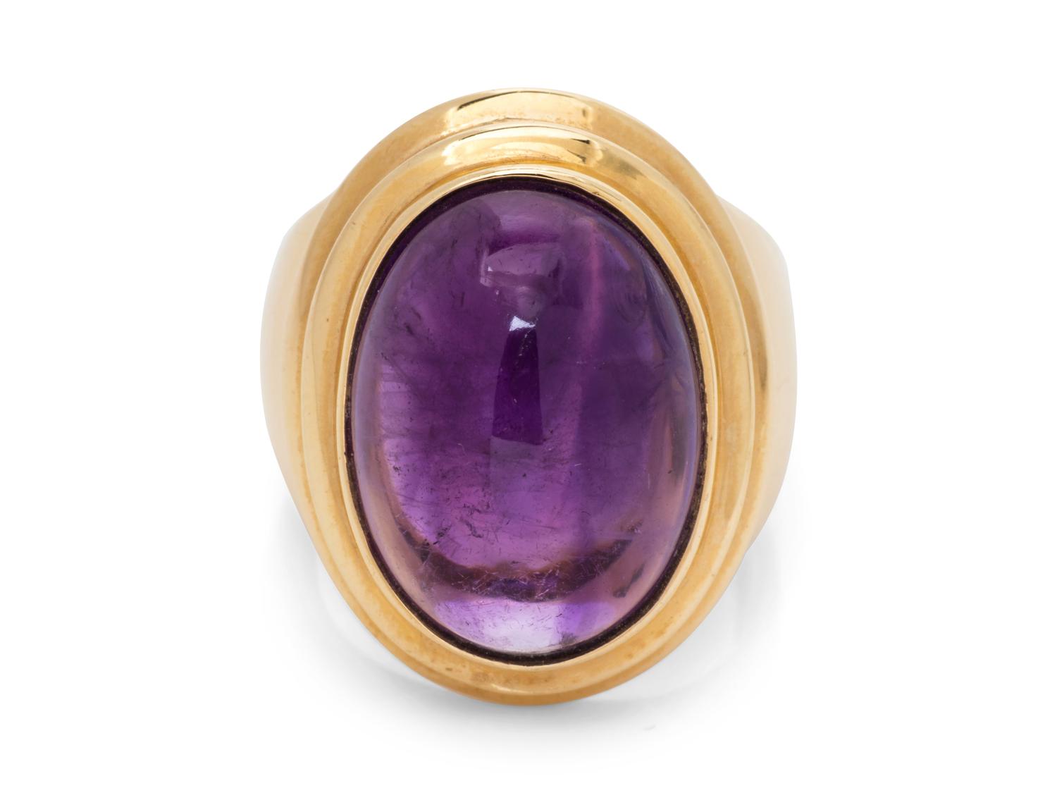 A 14 Karat Yellow Gold and Amethyst Ring,