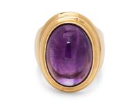 A 14 Karat Yellow Gold and Amethyst Ring,