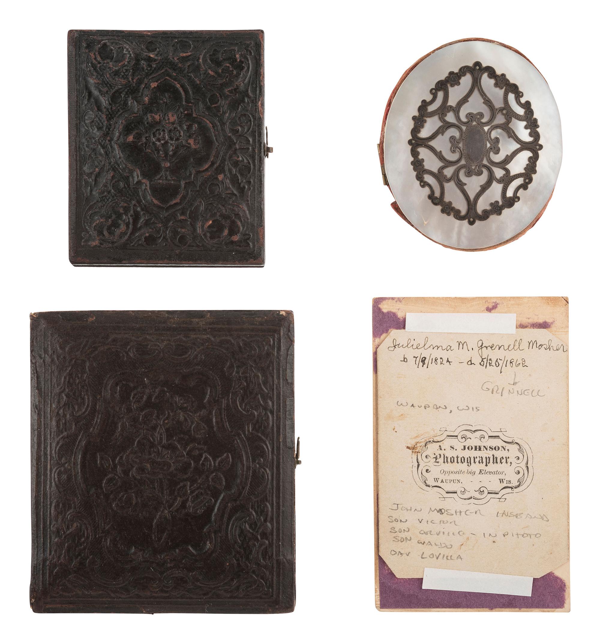 [EARLY PHOTOGRAPHY]. Daguerreotype possibly feat. Charles Goodyear, [with:] 3 images of same woman.
