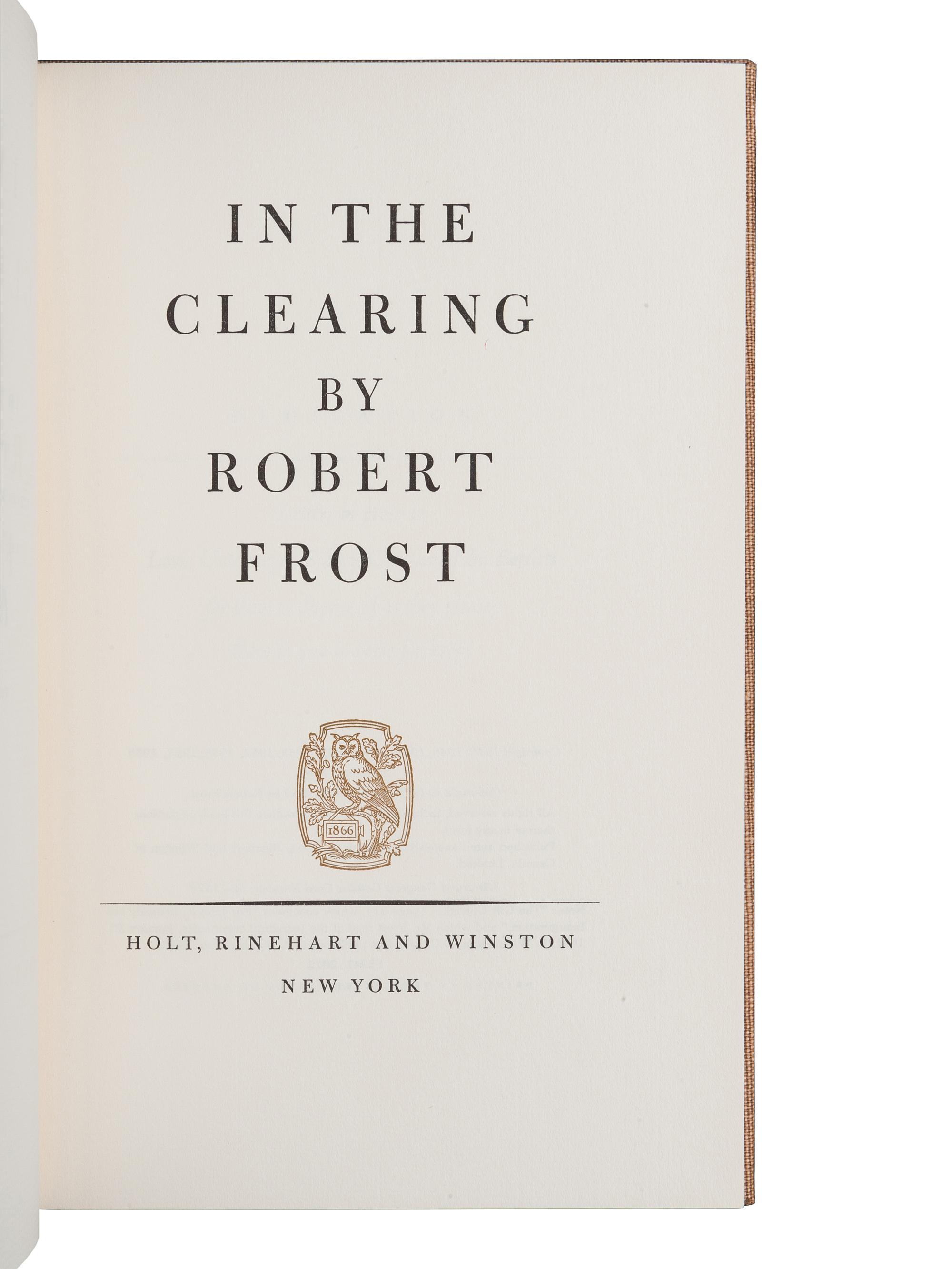 FROST, Robert (1874-1963). A Further Range. New York: Henry Holt and Company, 1936.