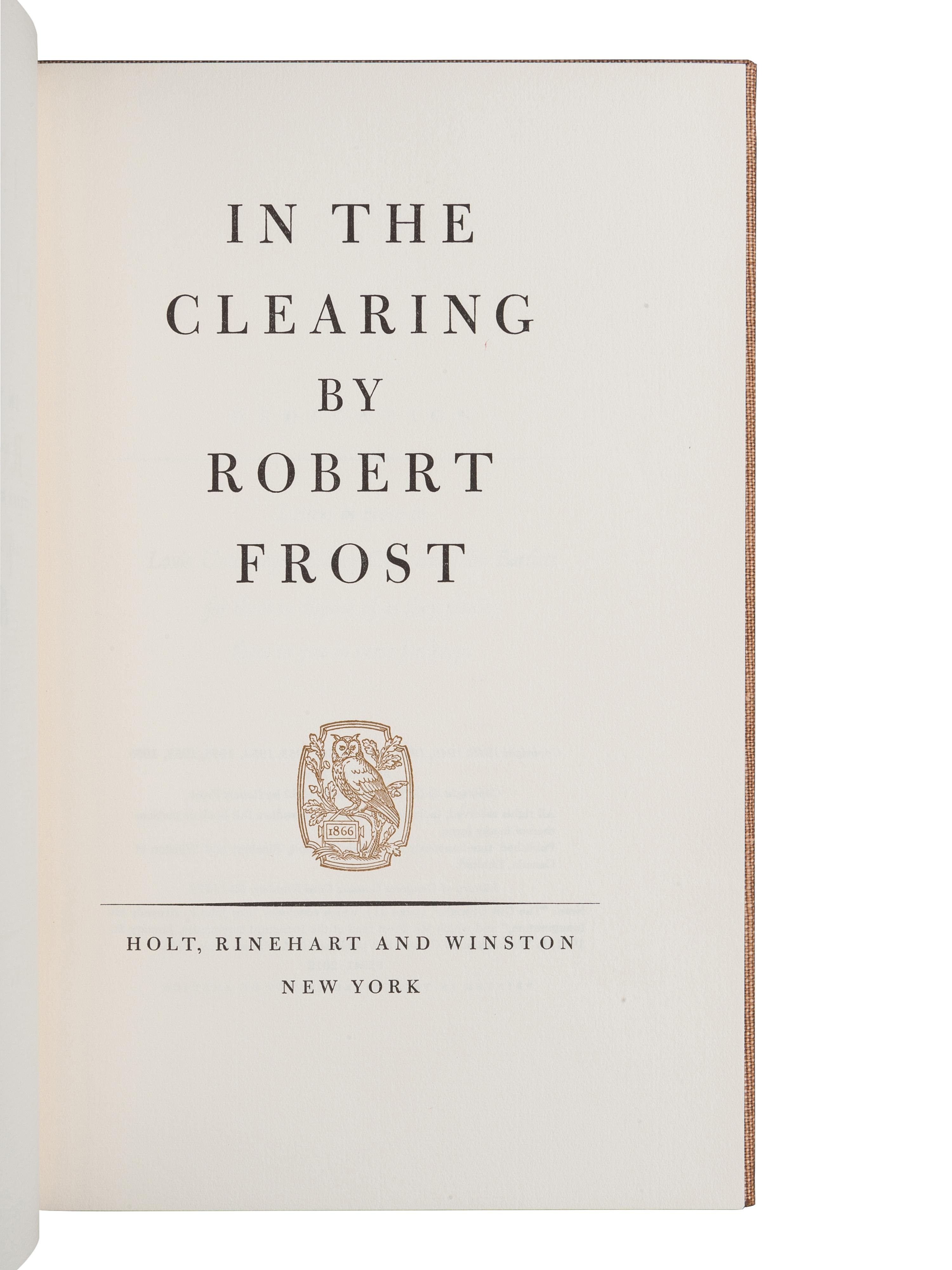FROST, Robert (1874-1963). A Further Range. New York: Henry Holt and Company, 1936.