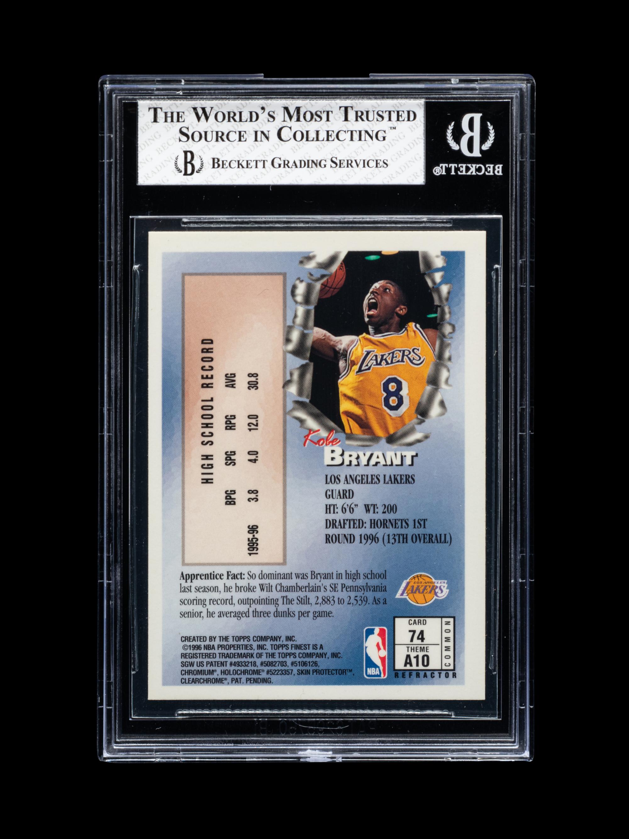 A 1996-97 Topps Finest Refractor Bronze With Coating Kobe Bryant Rookie Basketball Card No. 74 (BGS 7.5 NM+)