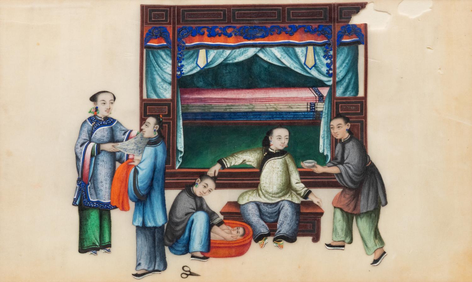 Three Chinese Export Pith Paintings