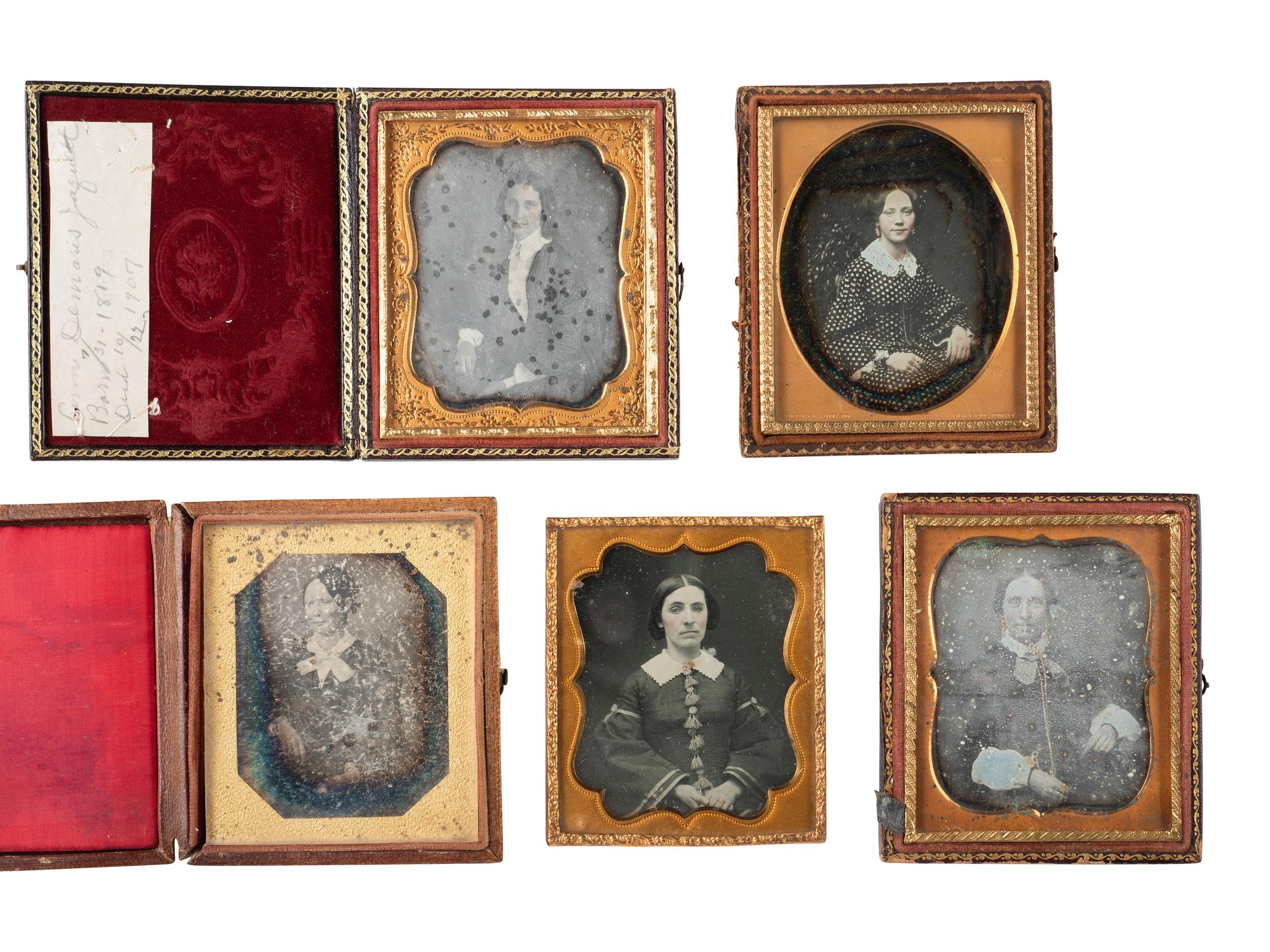 35 sixth plate daguerreotypes featuring women of varying ages.