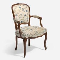 With Embroidered Upholstery by Erica Wilson (American, 1928-2011) Louis XV Style Fauteuil, USA, 20th century