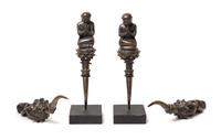 A Group of Four Burmese Bronze Figures Height 13 1/2 inches.