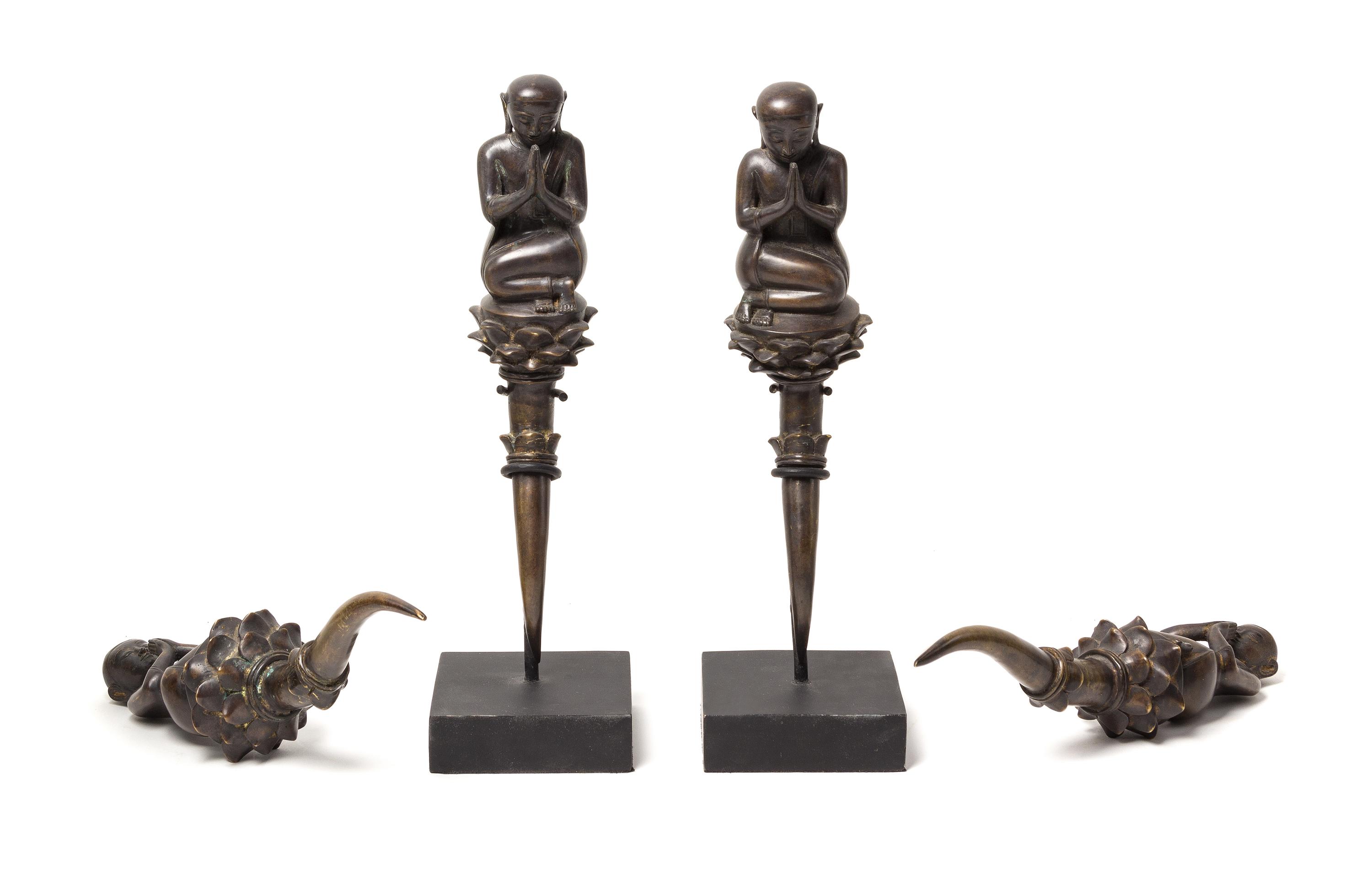 A Group of Four Burmese Bronze Figures Height 13 1/2 inches.