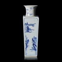 A Chinese Blue and White 'Odes on the Red Cliff' Square Vase, Kangxi Mark and od The Period, Circa 1690s 清康熙 青花赤壁賦山水詩文四方瓶