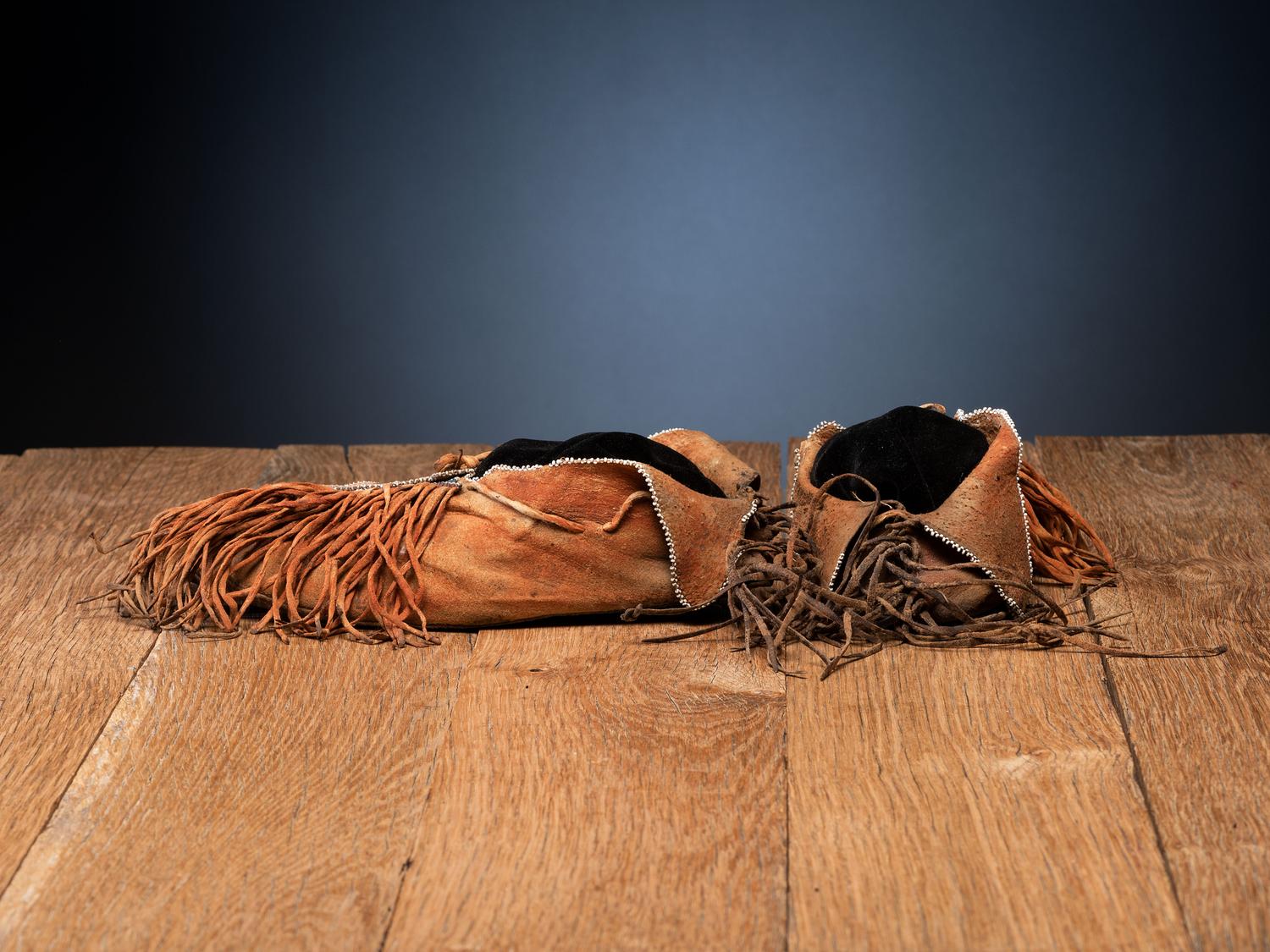 Southern Plains Beaded Buffalo Hide Moccasins, with Unique Tongue