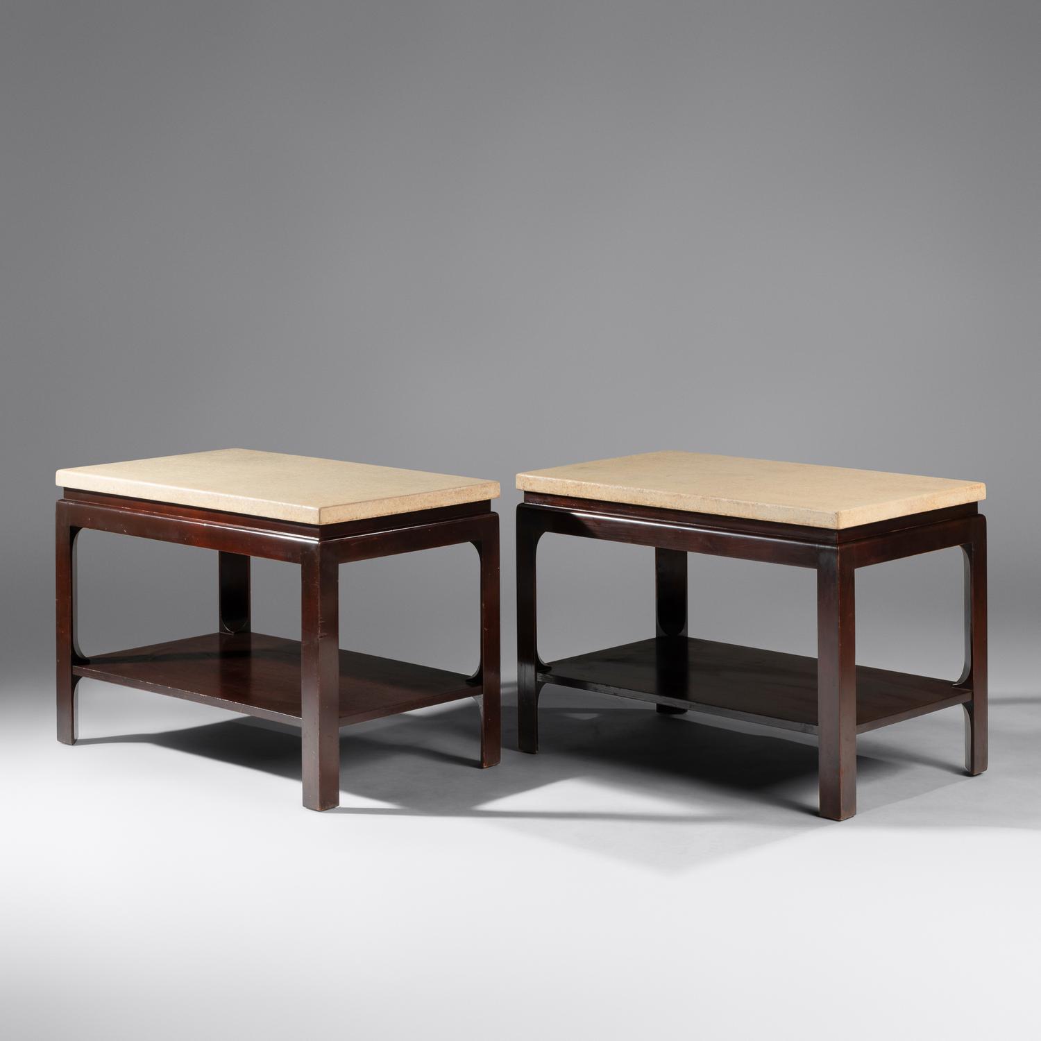 Pair of Cork-top end tables for Johnson Furniture Co.