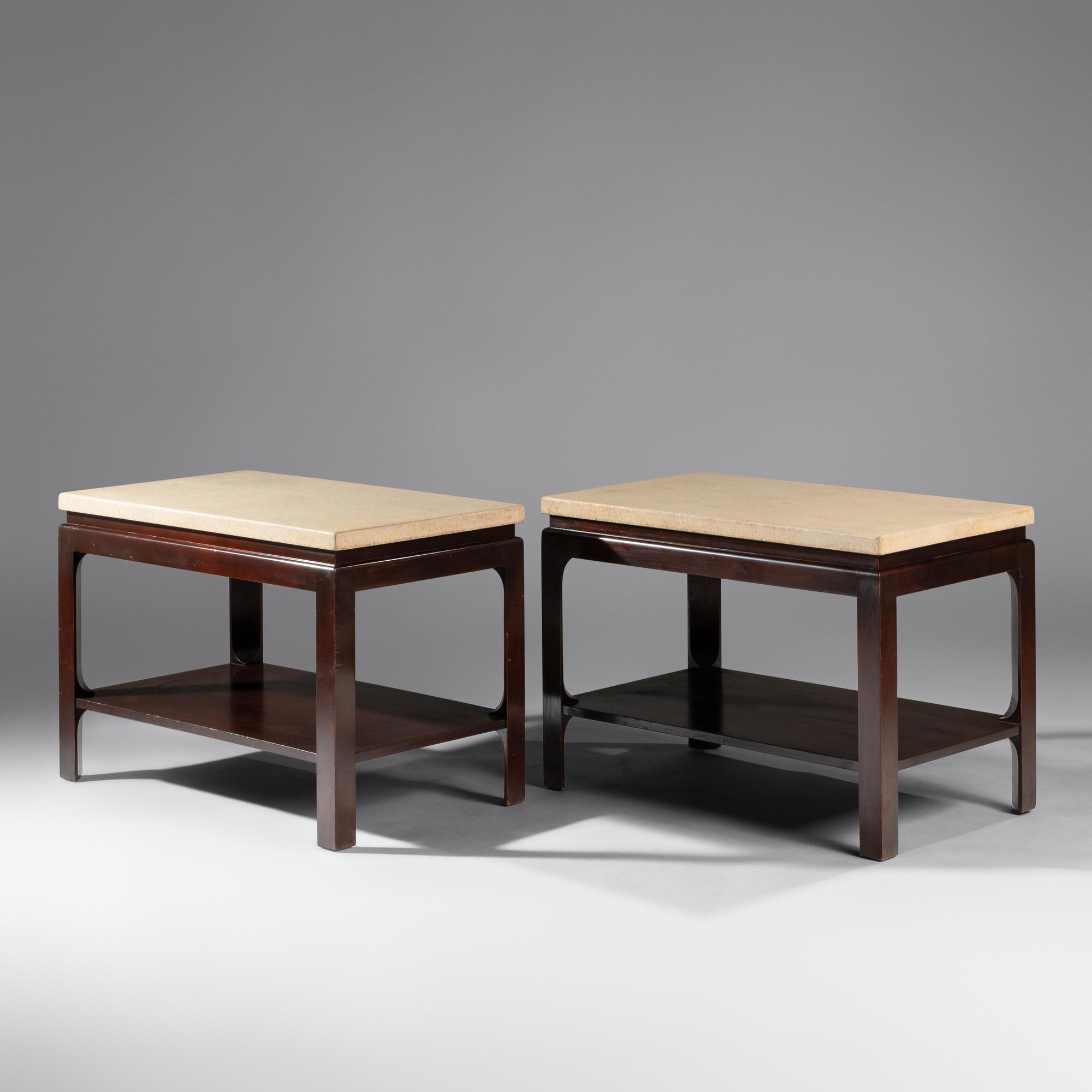 Pair of Cork-top end tables for Johnson Furniture Co.