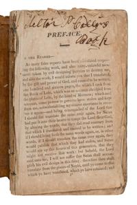 Smith, Joseph (1805-1844). [ The Book of Mormon: An Account Written by the Hand of Mormon, Upon Plates Taken From the Plates of Nephi . Palmyra: Printed by E.B. Grandin, For the Author, 1830].