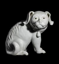 A Japanese Hirado White Glazed Porcelain Figure of a Puppy