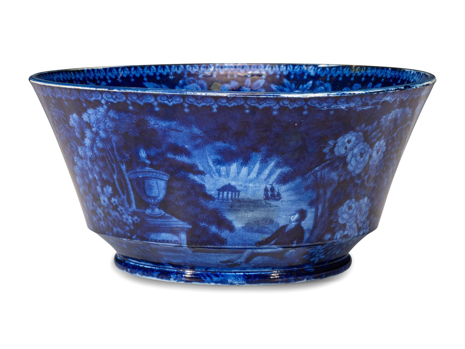 A Staffordshire Blue 'Franklin's Tomb' Bowl