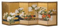 Two Japanese Six-Fold Screens Height of each panel 40 x width 17 inches. — EDO PERIOD, CIRCA 1800