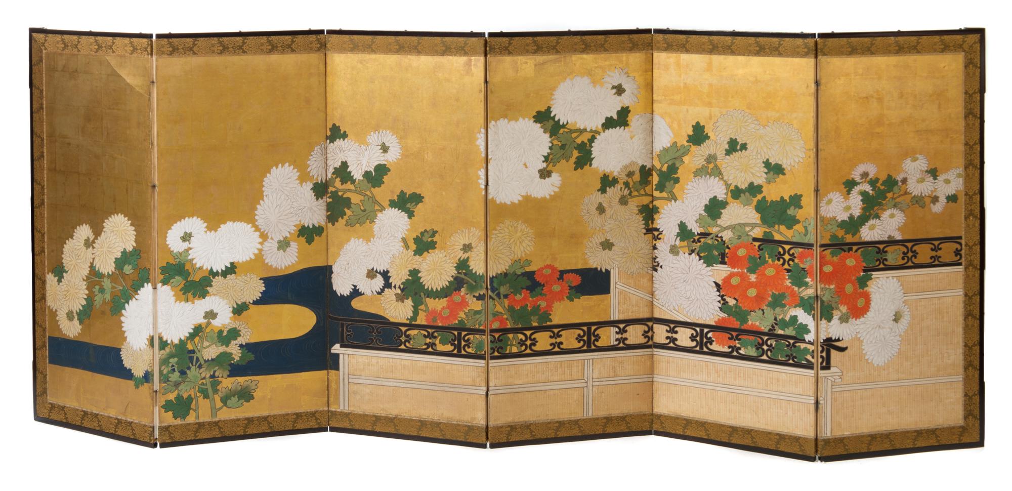 Two Japanese Six-Fold Screens Height of each panel 40 x width 17 inches. — EDO PERIOD, CIRCA 1800