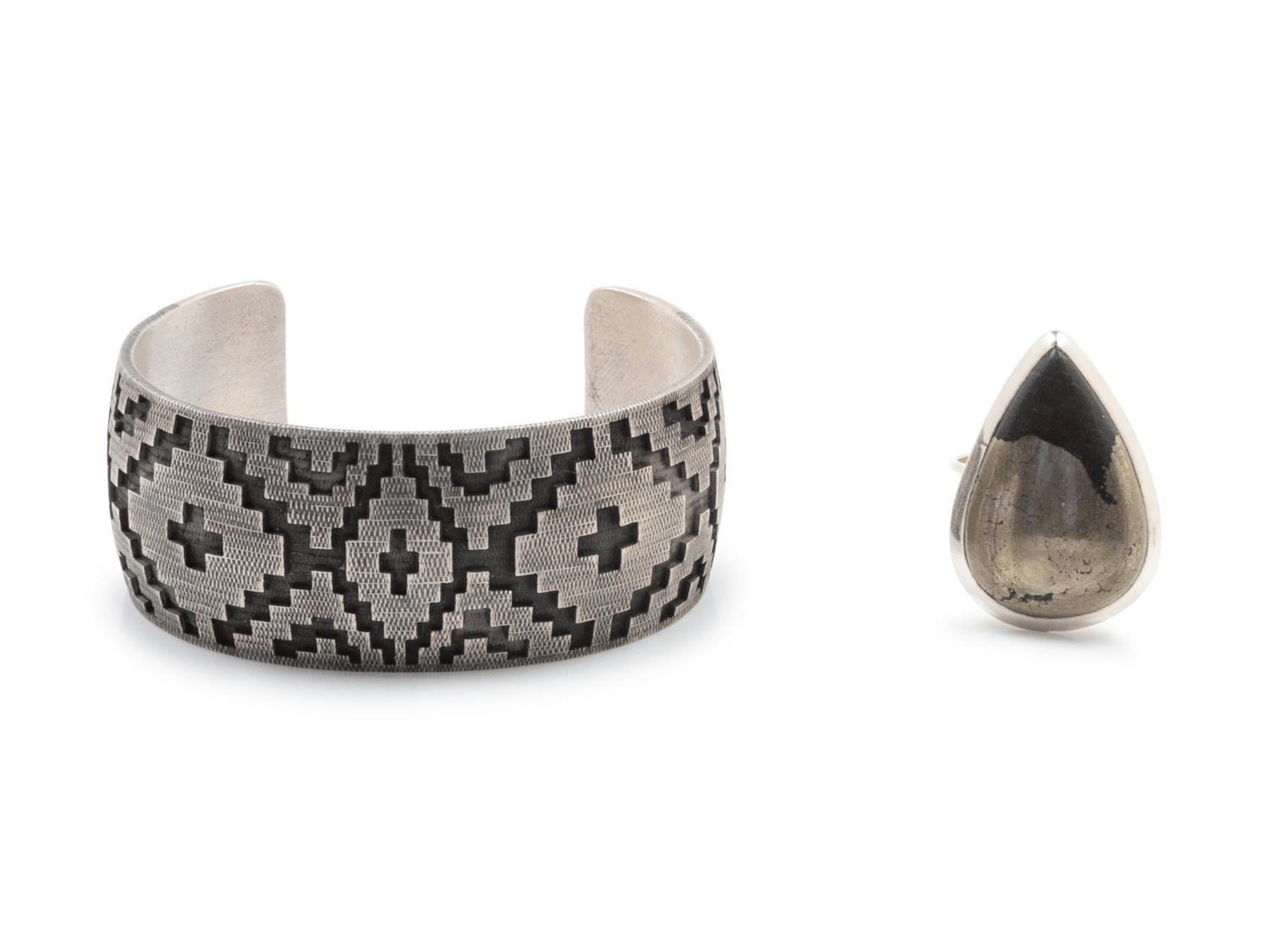 Rug Pattern Cuff and Stone Ring
