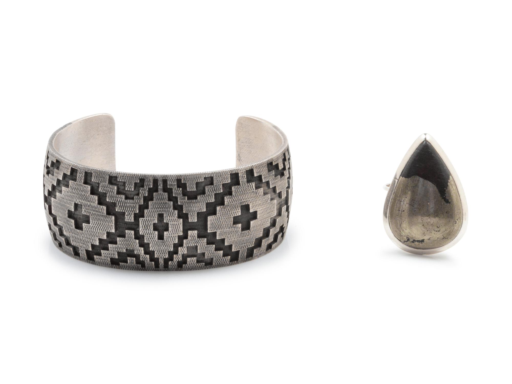 Rug Pattern Cuff and Stone Ring