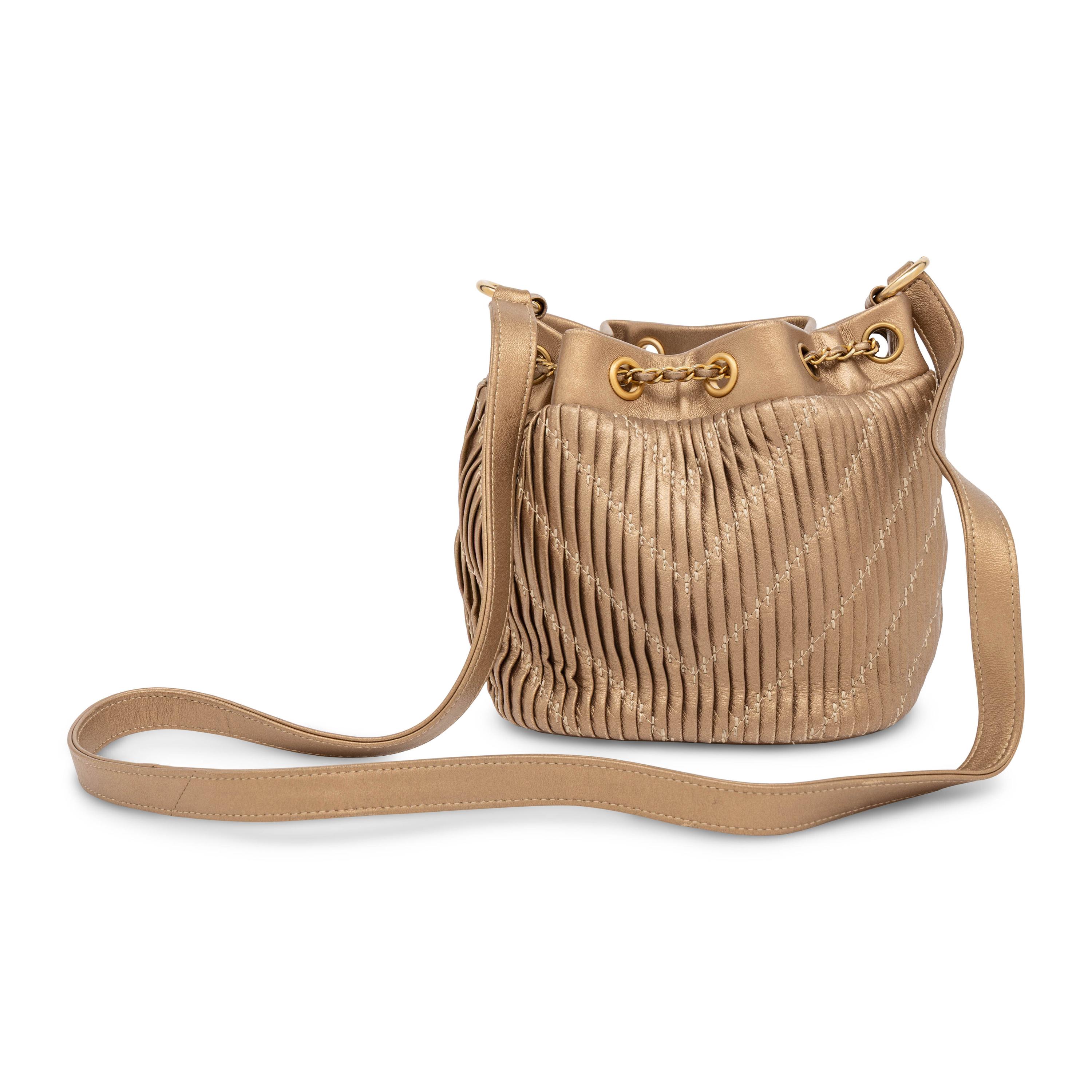 Chanel, Coco Pleats Bucket Bag in Gold Leather