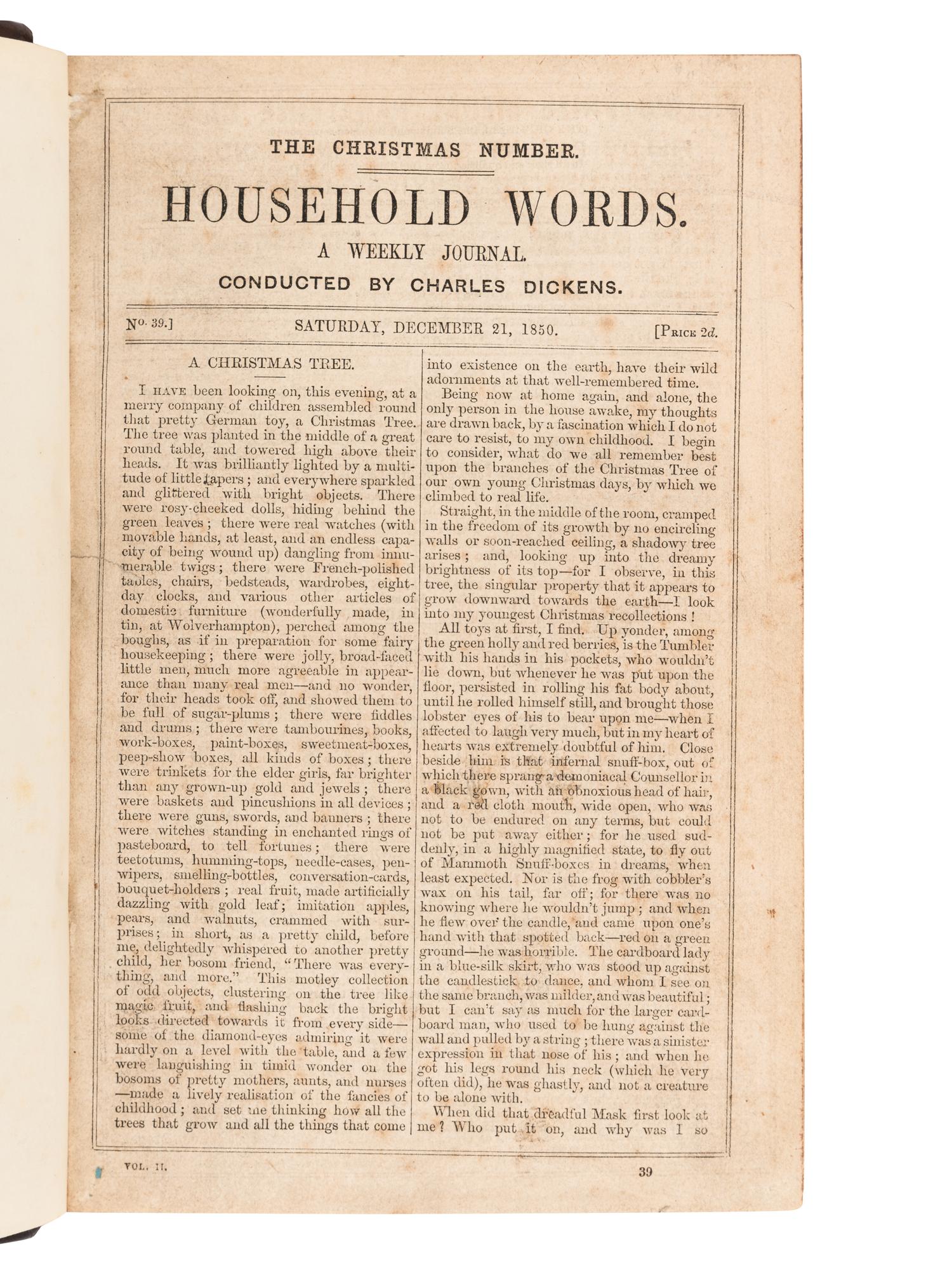 DICKENS, Charles (1812-1870). [The Christmas Numbers from Household Words and All the Year Round ]. Household Words . London: Bradbury & Evans, 1850-1858. -- All the Year Round. London: C. Whiting & Chapman and Hall, 1859-1867.