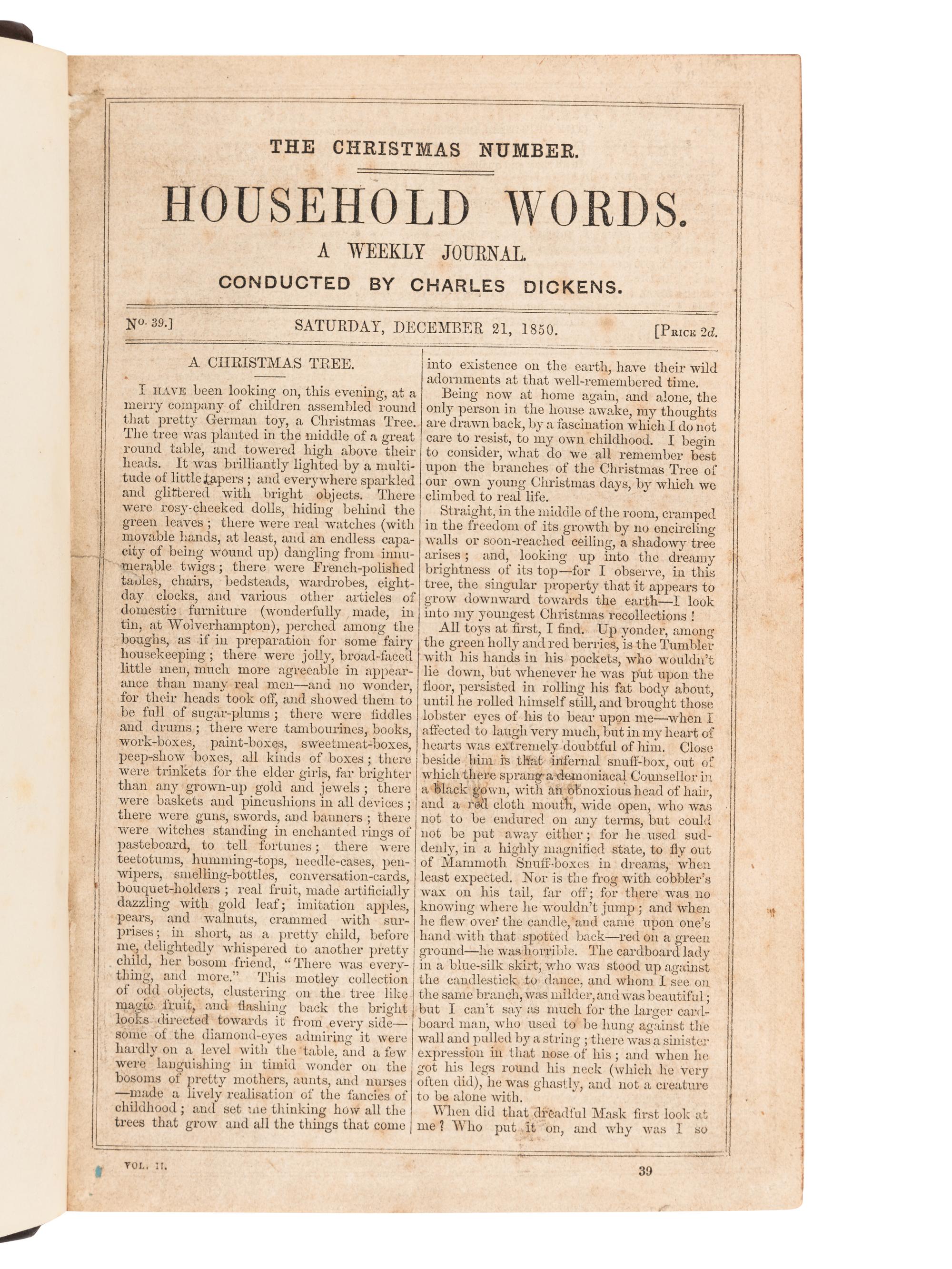 DICKENS, Charles (1812-1870). [The Christmas Numbers from Household Words and All the Year Round ]. Household Words . London: Bradbury & Evans, 1850-1858. -- All the Year Round. London: C. Whiting & Chapman and Hall, 1859-1867.