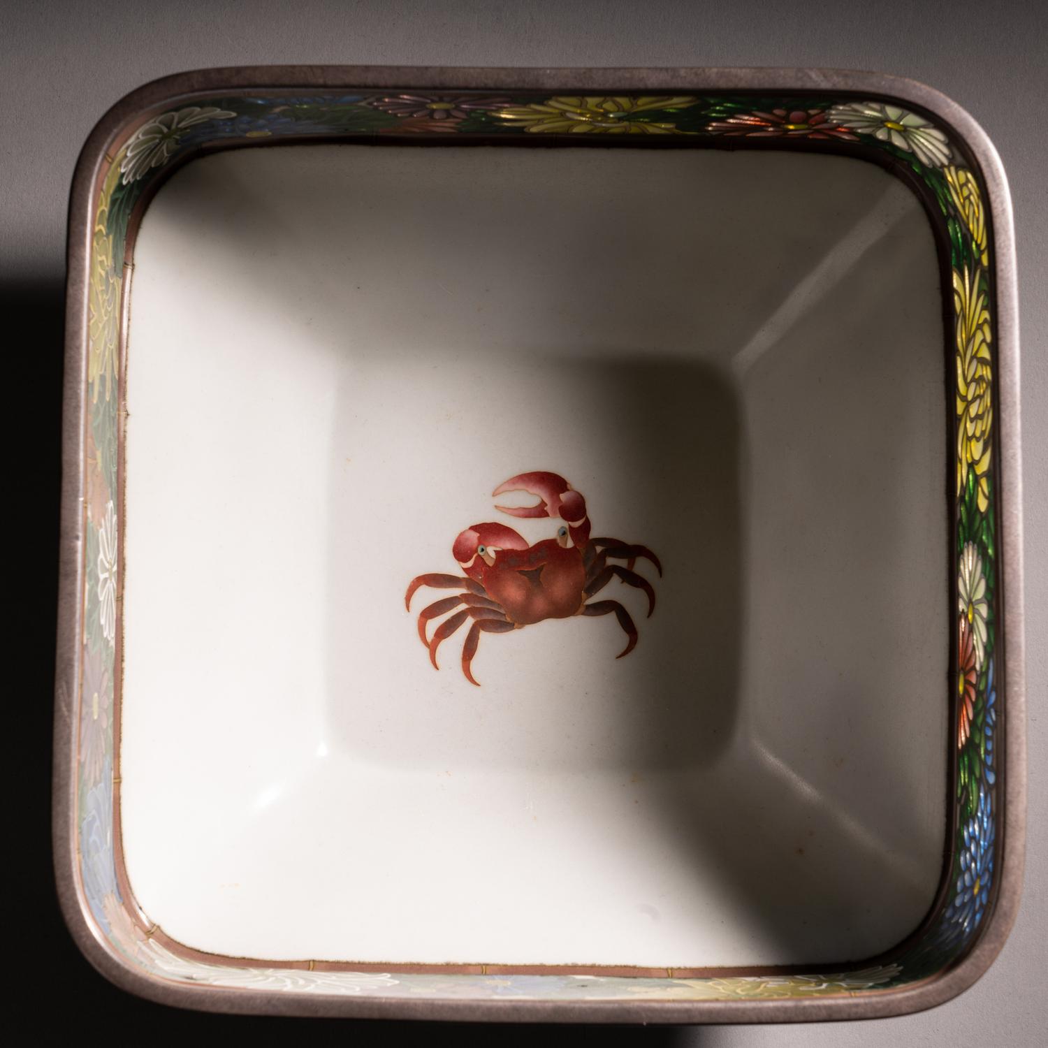 A Japanese Cloisonné-Enamel and Partial Plique-à-Jour Square Bowl