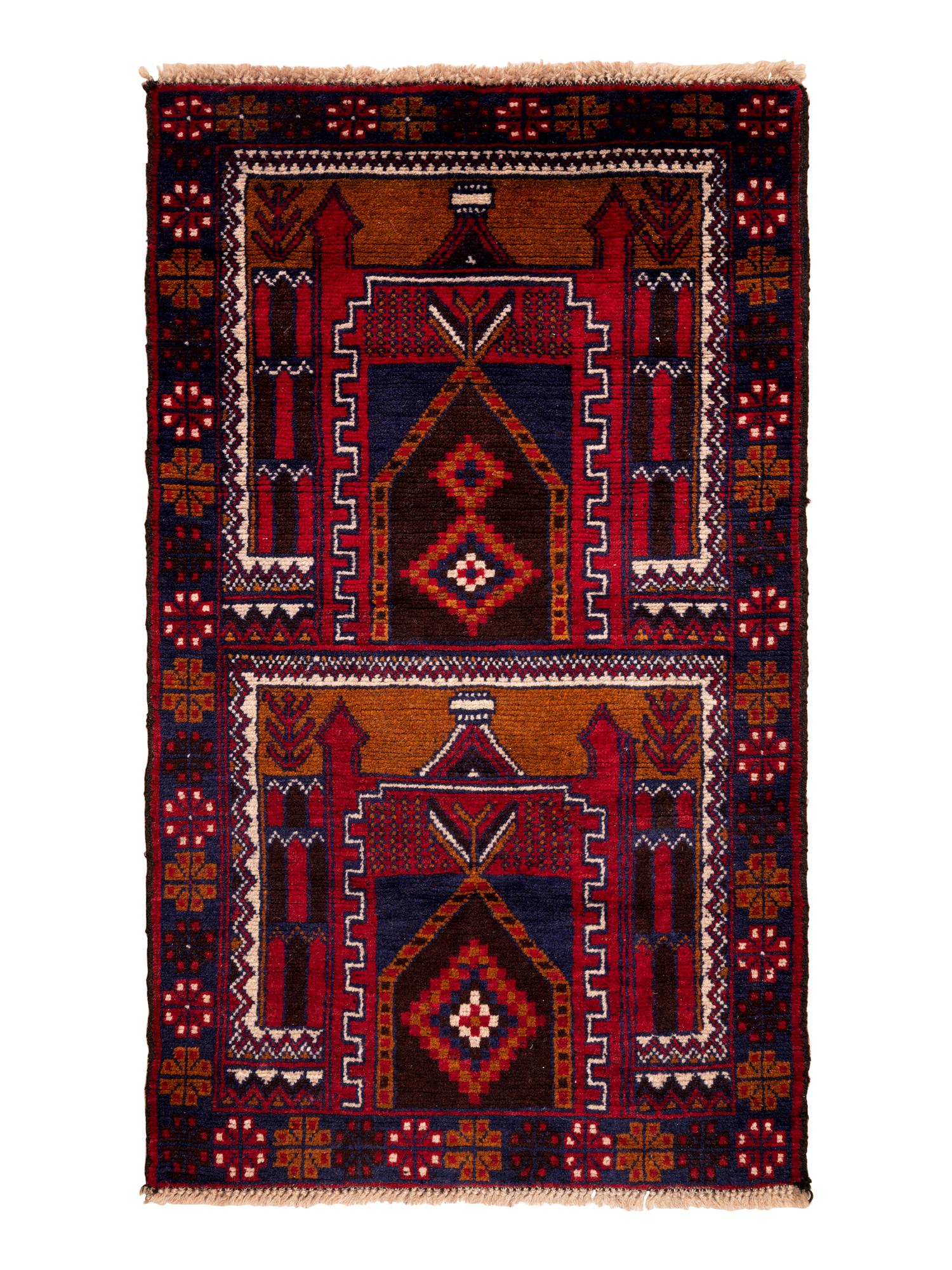 Four Turkish Wool Mats and a Baluch Design Wool Mat