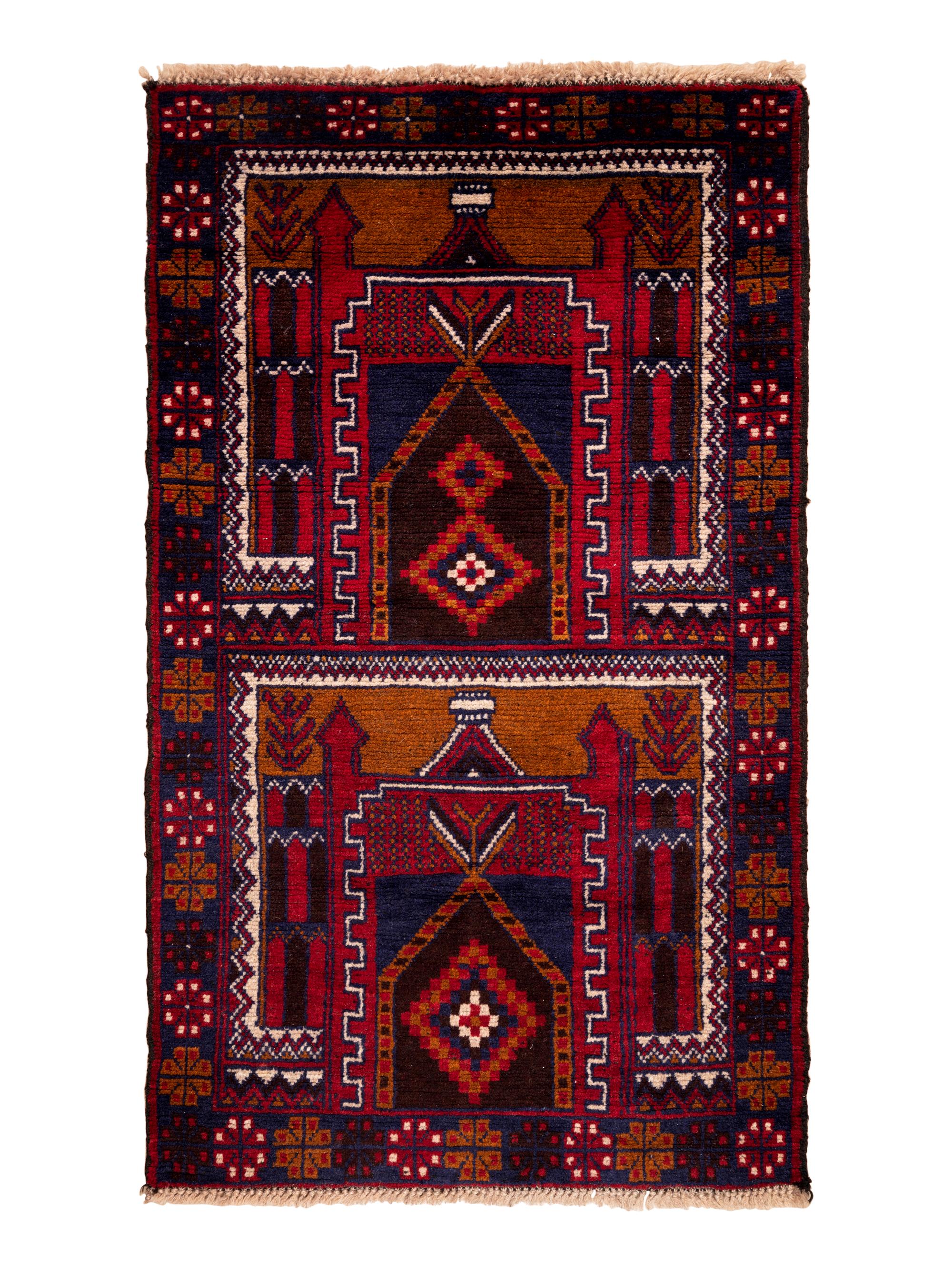 Four Turkish Wool Mats and a Baluch Design Wool Mat