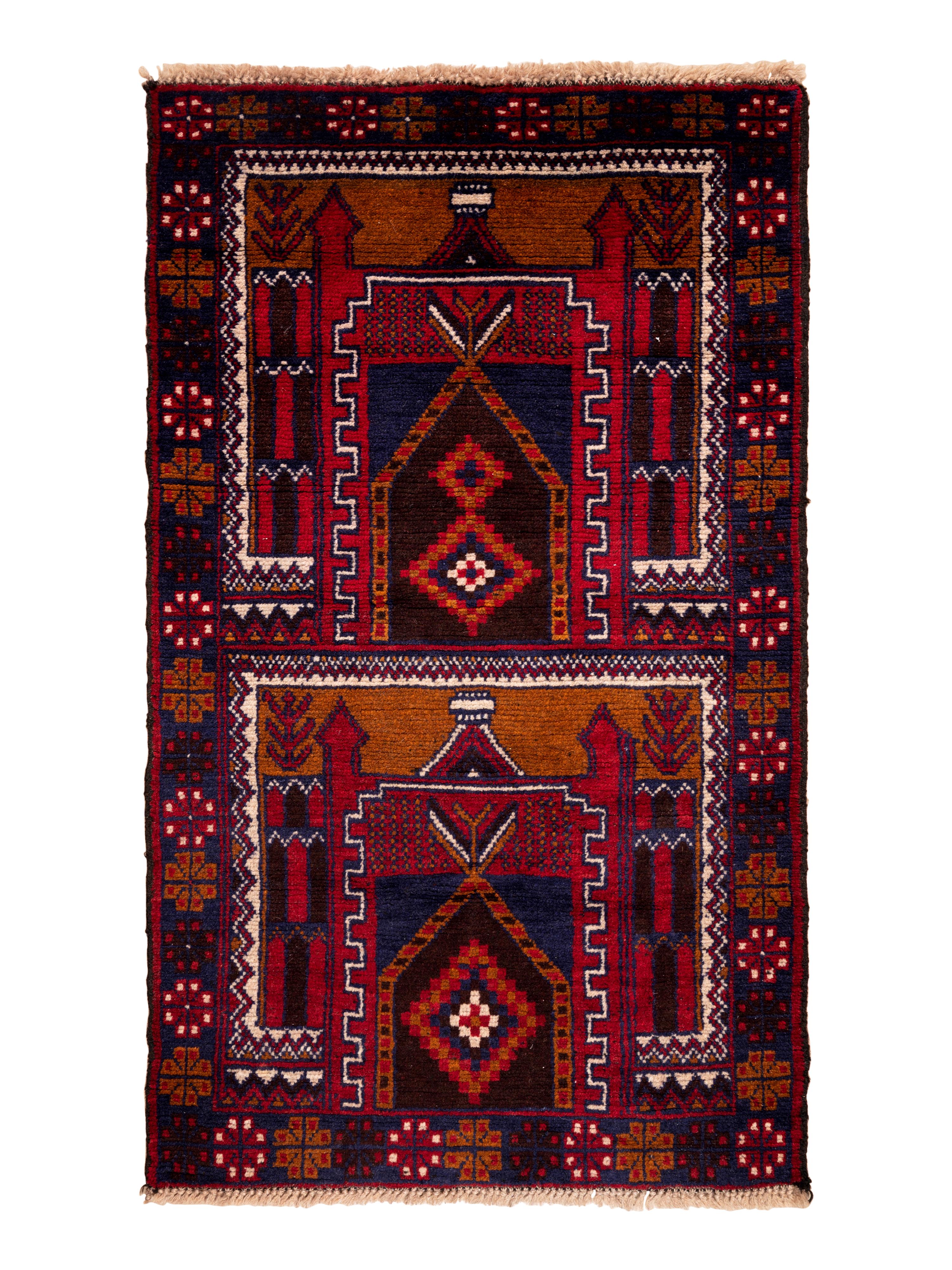 Four Turkish Wool Mats and a Baluch Design Wool Mat