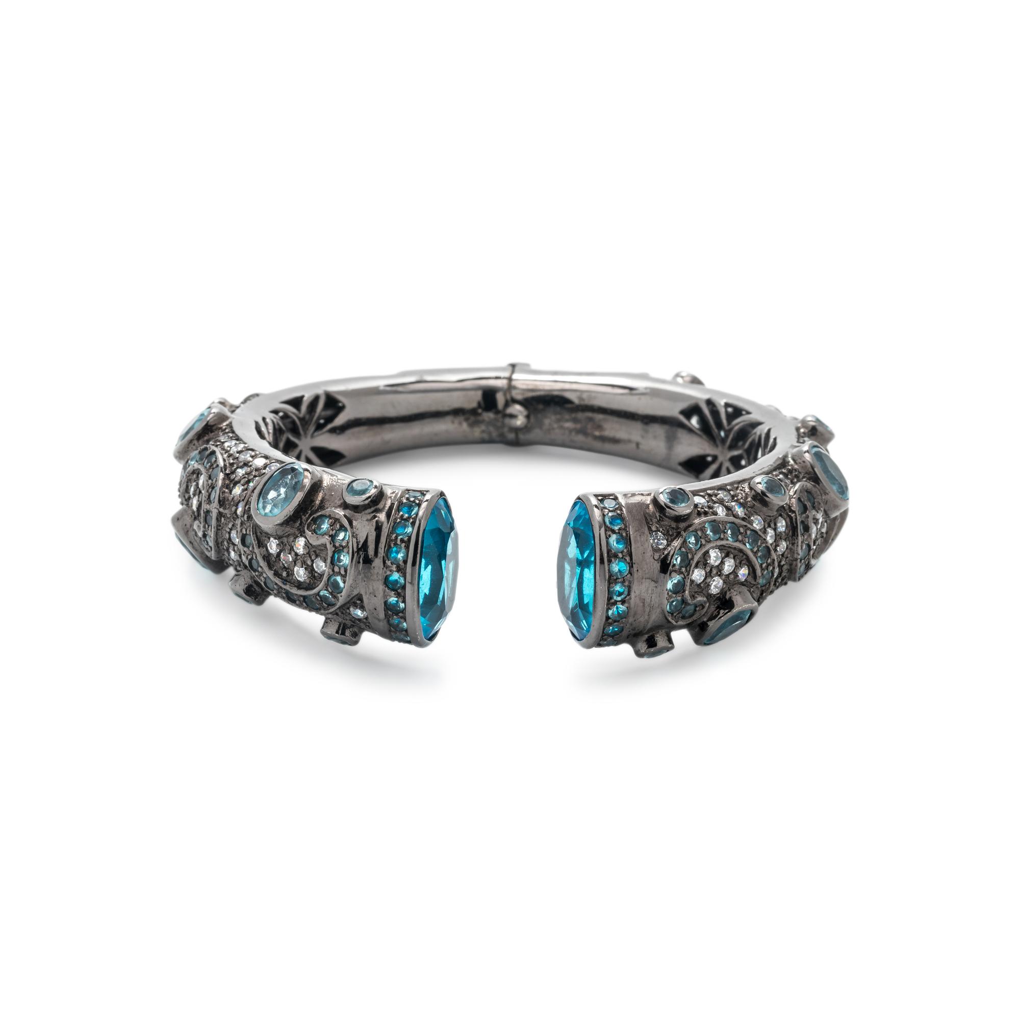 SYNTHETIC BLUE AND WHITE STONE CUFF BRACELET