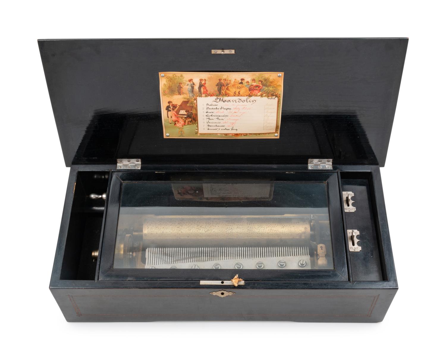 A Swiss Marquetry Cylinder Music Box