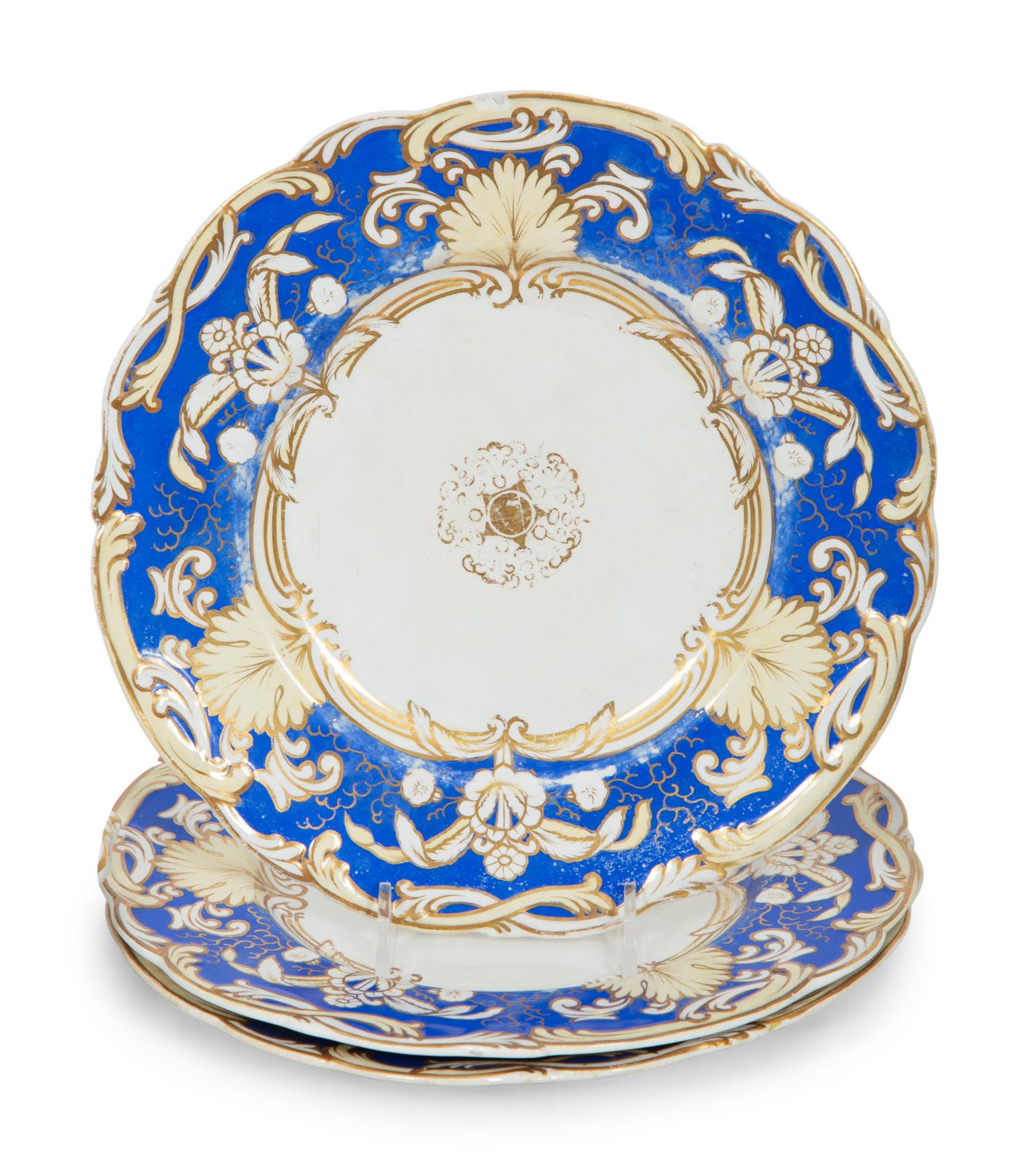 An English Blue-Rimmed Porcelain Dessert Service