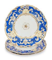 An English Blue-Rimmed Porcelain Dessert Service