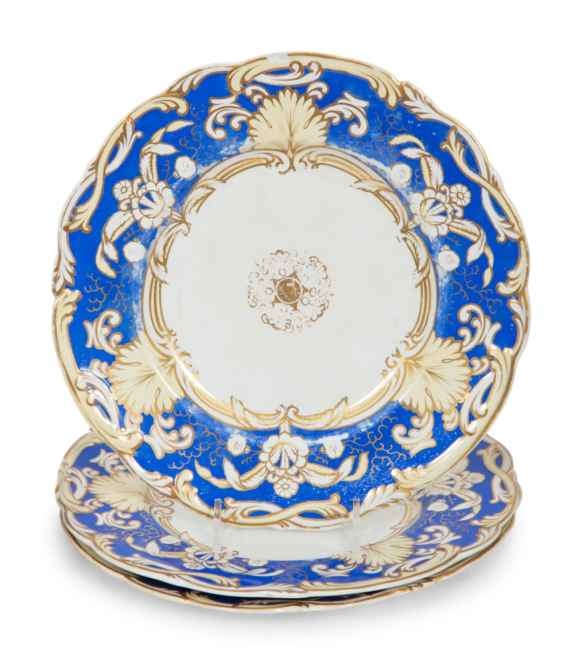An English Blue-Rimmed Porcelain Dessert Service