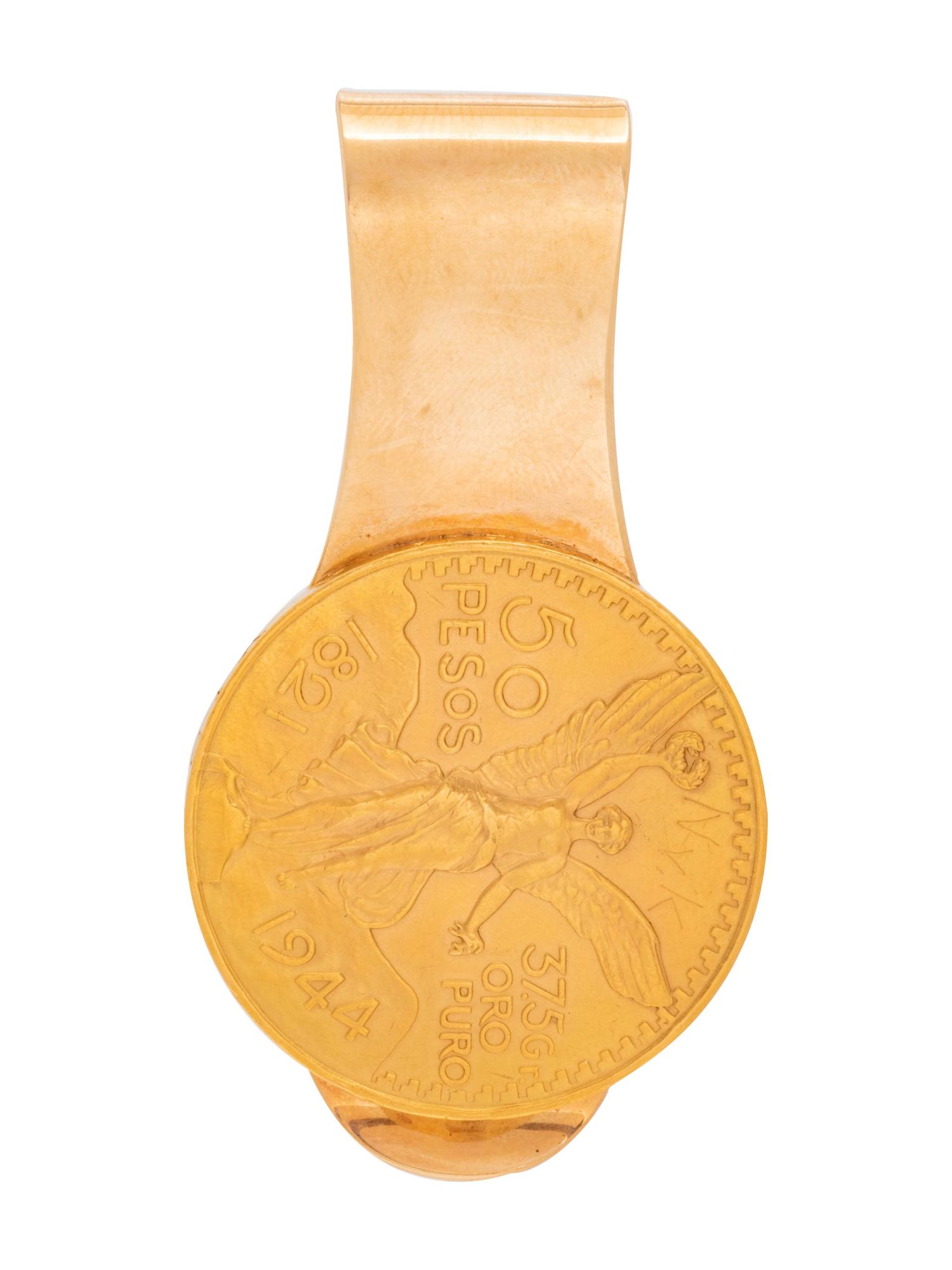 A 14 Karat Yellow Gold Mexican 50 Peso Gold Coin Money Clip,