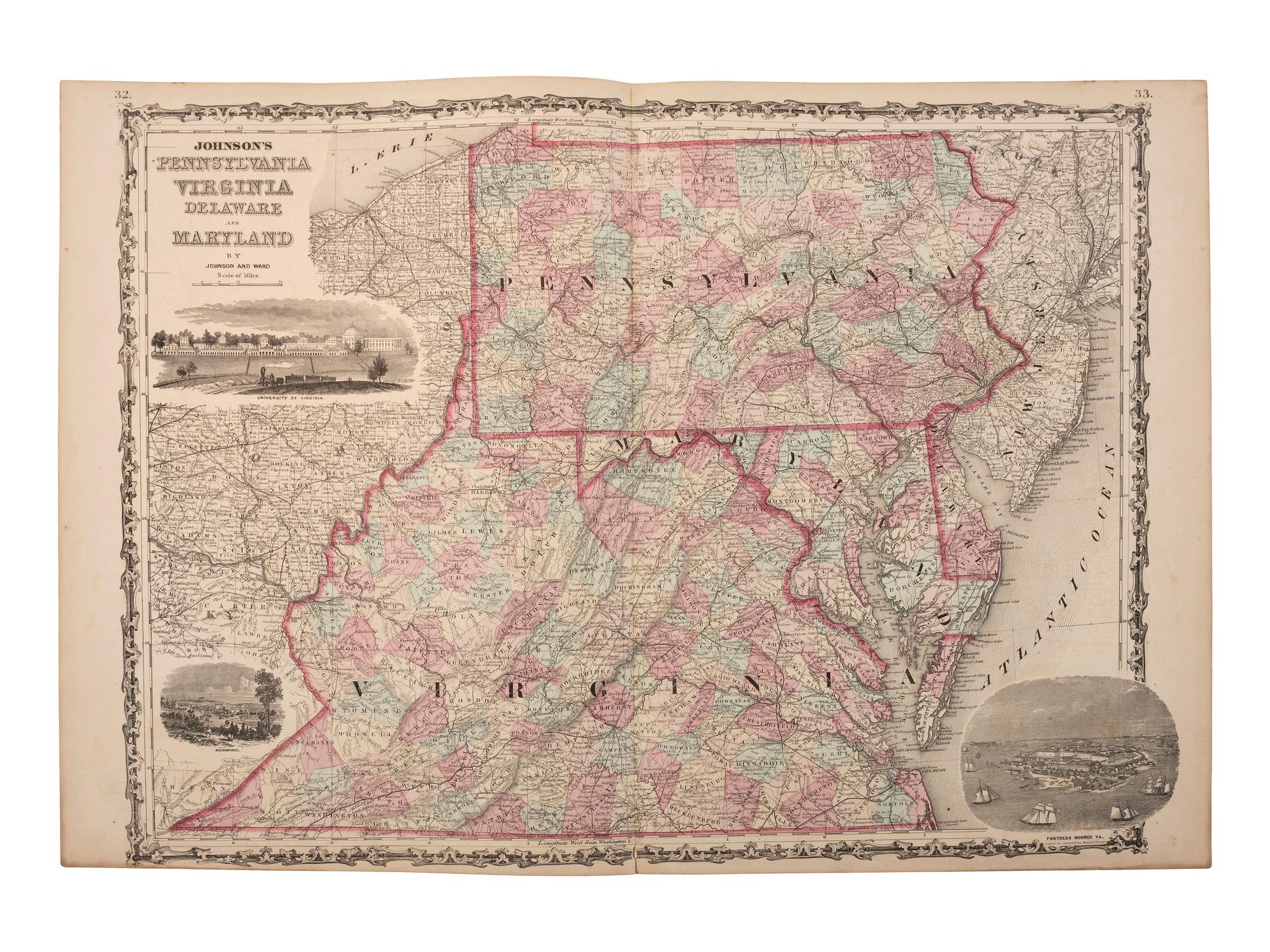 [MAPS]. 40+ maps published by Johnson & Ward, highlighted by US Civil War-period maps.