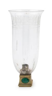 A Malachite Mounted Gilt Metal and Etched Glass Hurricane Shade