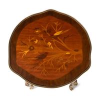 A Pair of Late Louis XV Style Marquetry, Gilt-Brass and Enamel Mounted Side Tables