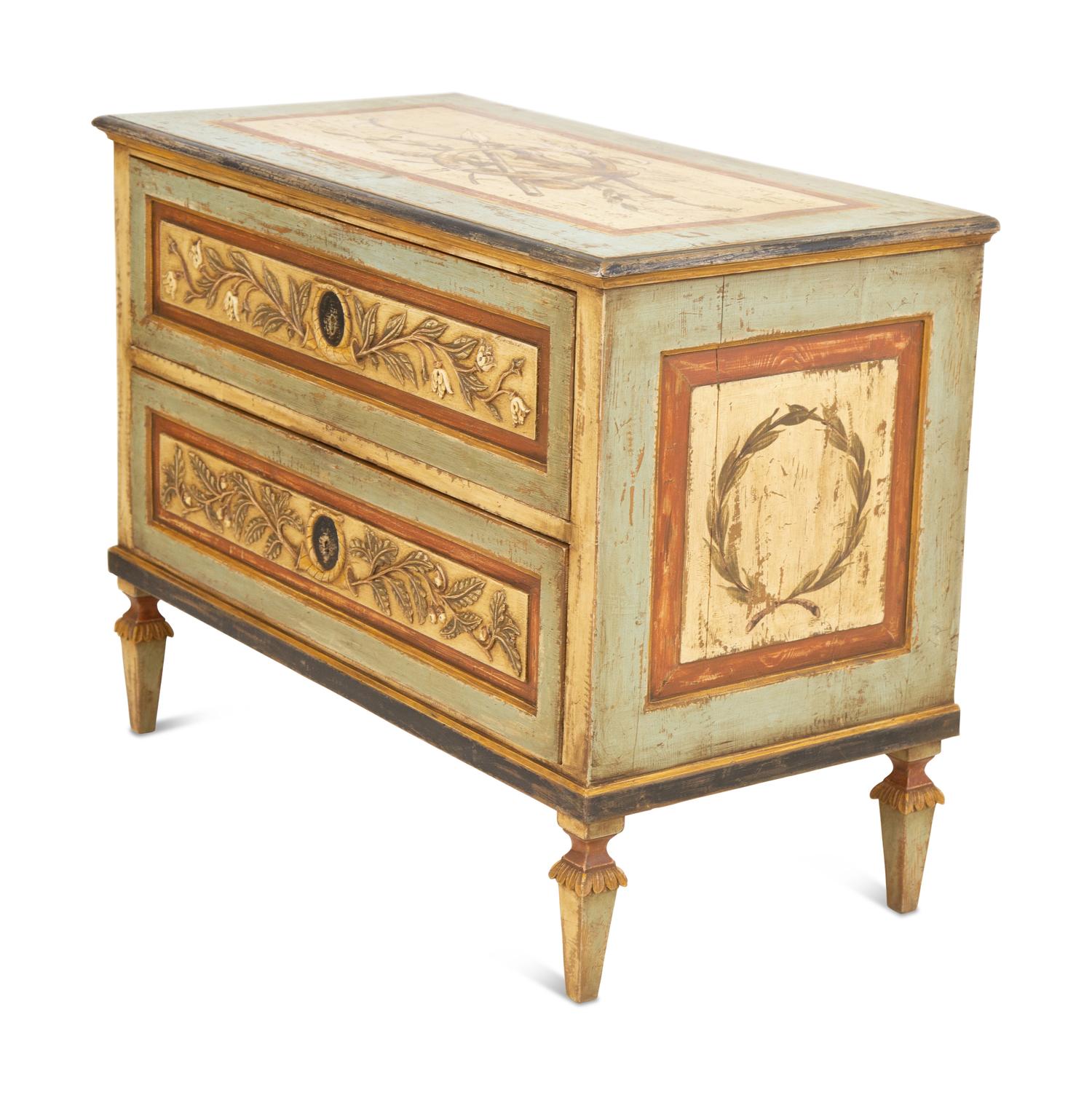 A Louis XVI Style Painted Pine Two Drawer Commode