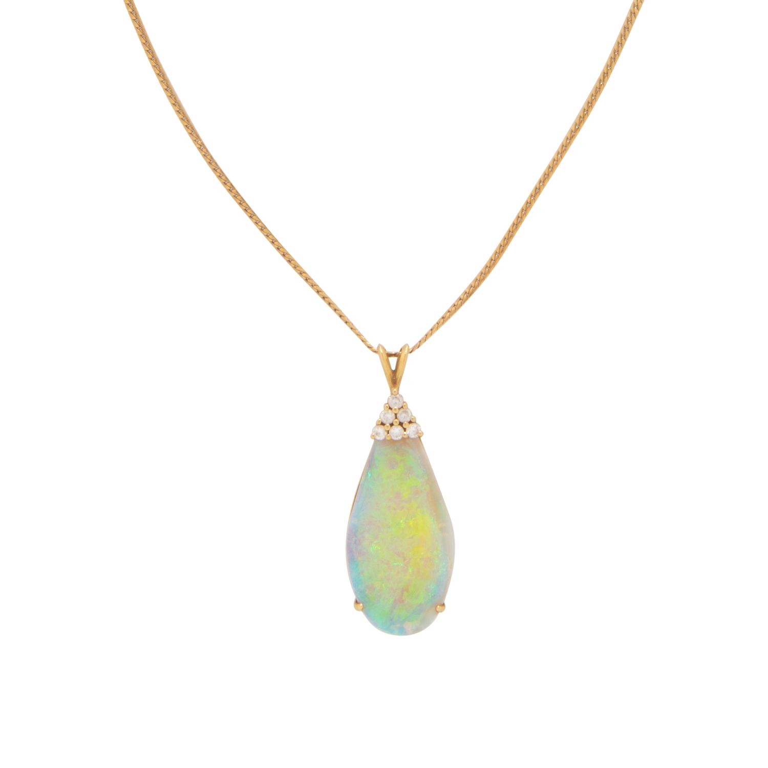 YELLOW GOLD, OPAL, AND DIAMOND NECKLACE