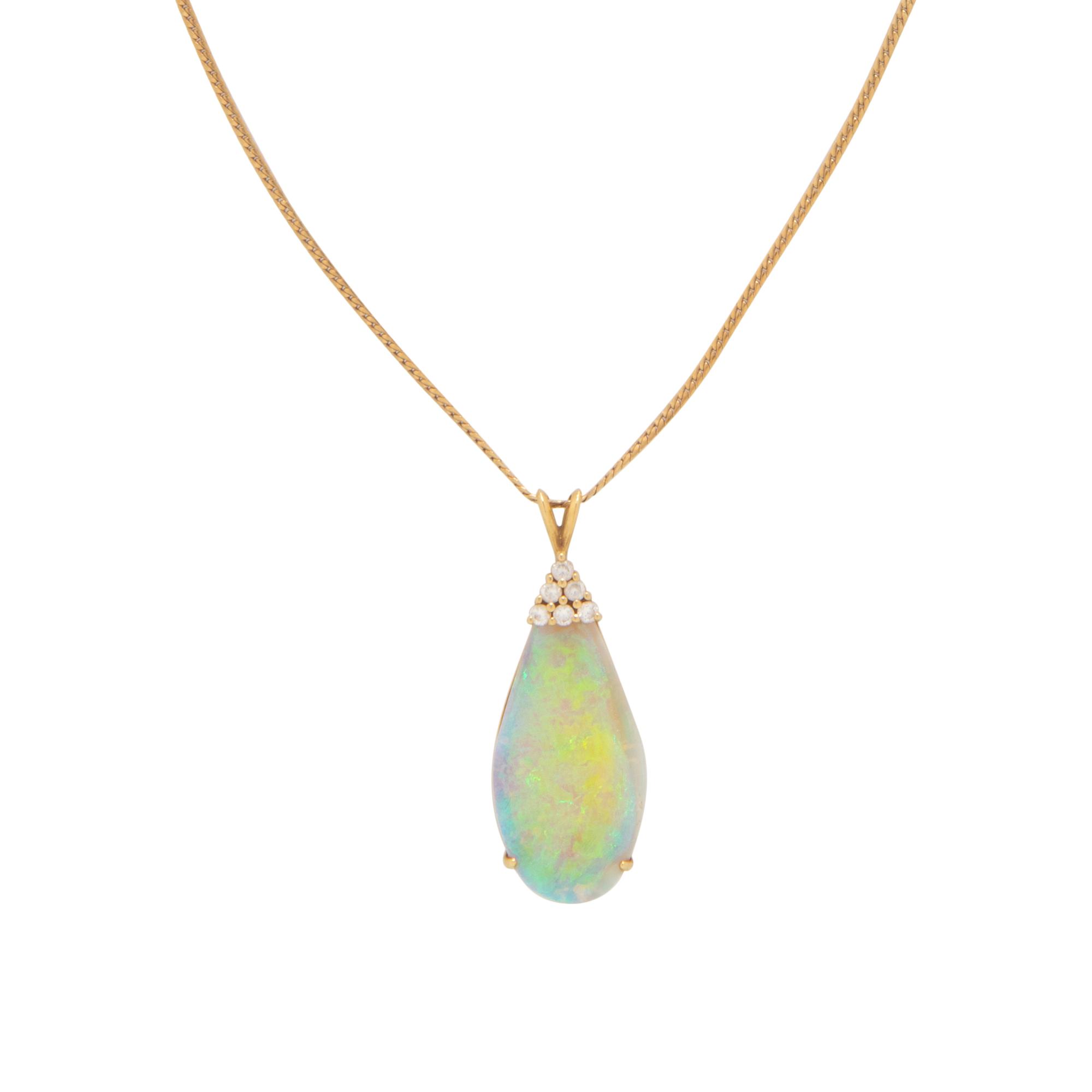 YELLOW GOLD, OPAL, AND DIAMOND NECKLACE