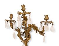A Pair of Rococo Style Gilt Bronze and Crystal Three-Light Wall Sconces — LATE 19TH CENTURY