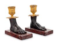 A Pair of Empire Style Gilt Bronze Mounted Figural Candelabra