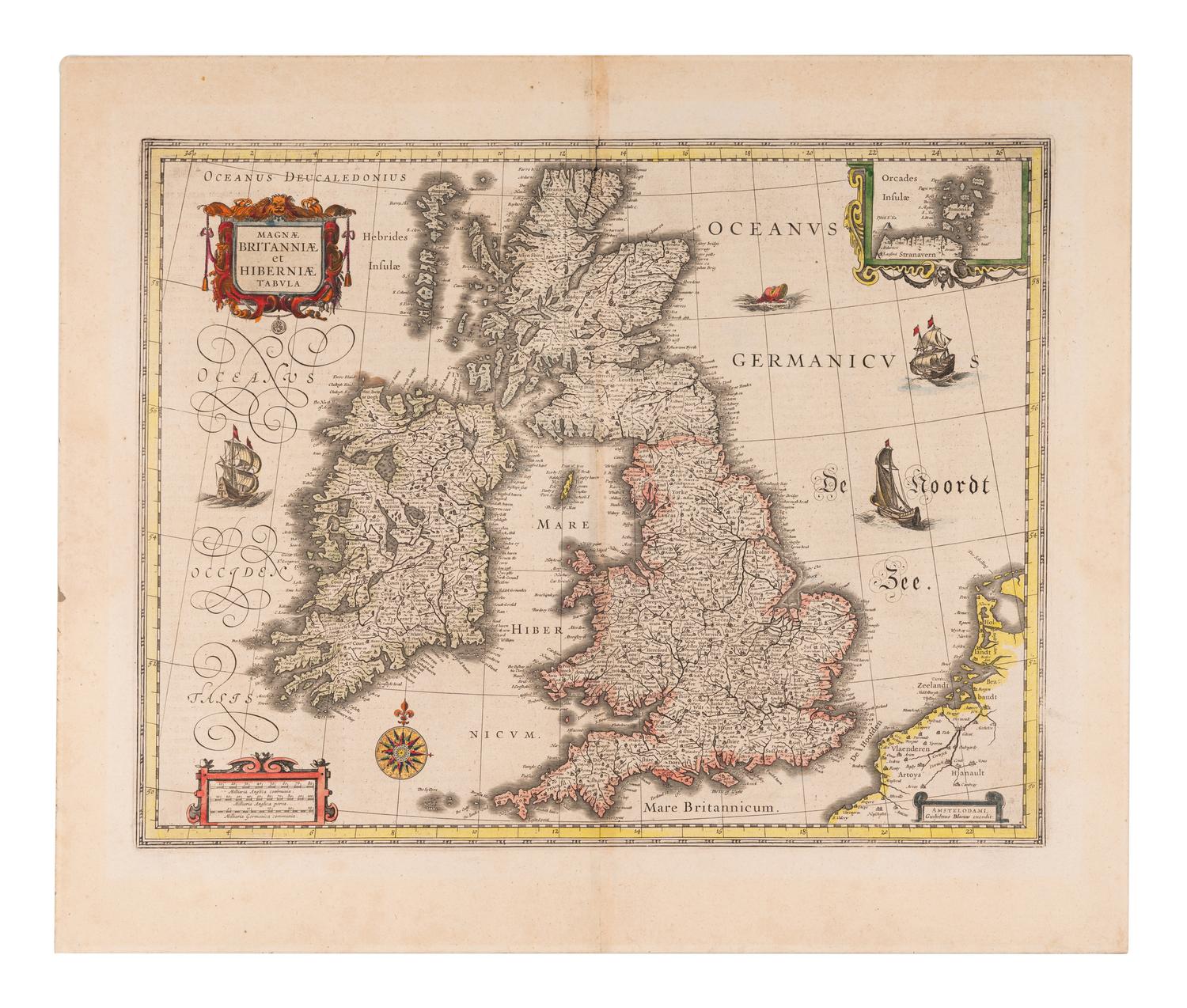 BLAEU, Willem (1571-1638). Britannia Prout Divisa Suit Temporibus Anglo-Saxonum Praesertim Durante Illorum Heptarchia . Amsterdam, ca 1645.