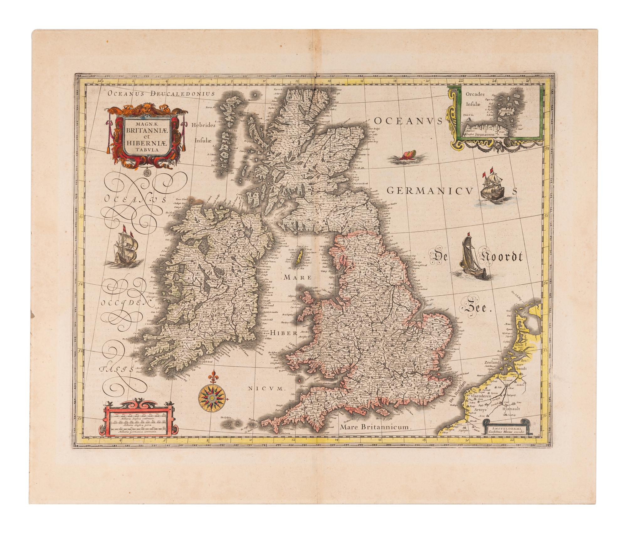 BLAEU, Willem (1571-1638). Britannia Prout Divisa Suit Temporibus Anglo-Saxonum Praesertim Durante Illorum Heptarchia . Amsterdam, ca 1645.