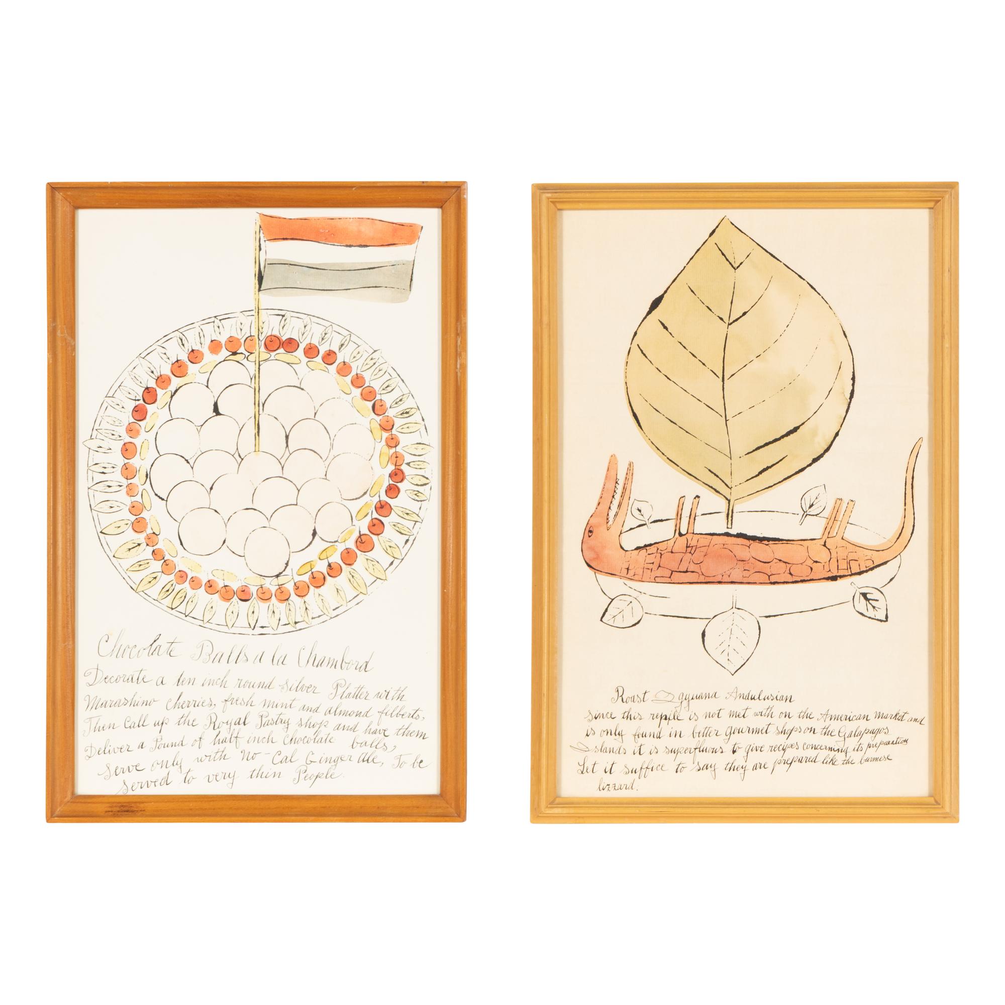 Andy Warhol (American, 1928-1987) — Roast Iguana and Chocolate Balls a la Chambord (two works from Wild Raspberries ), 1959