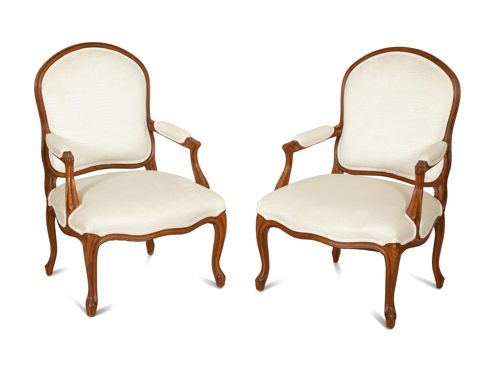 A Pair of Louis XV Style Beechwood Fauteuils