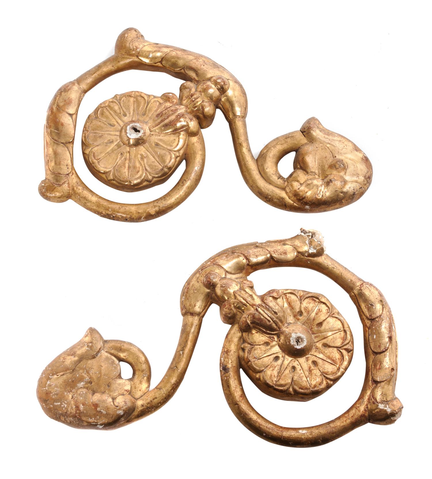 Two Giltwood Tiebacks Length 12 inches.